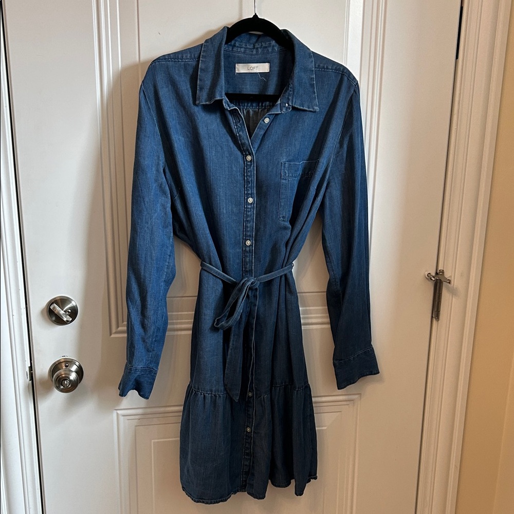LOFT Denim Blue Long Sleeve Dress